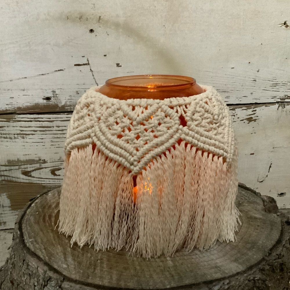 VALENTINES Boho custom macrame candle holder